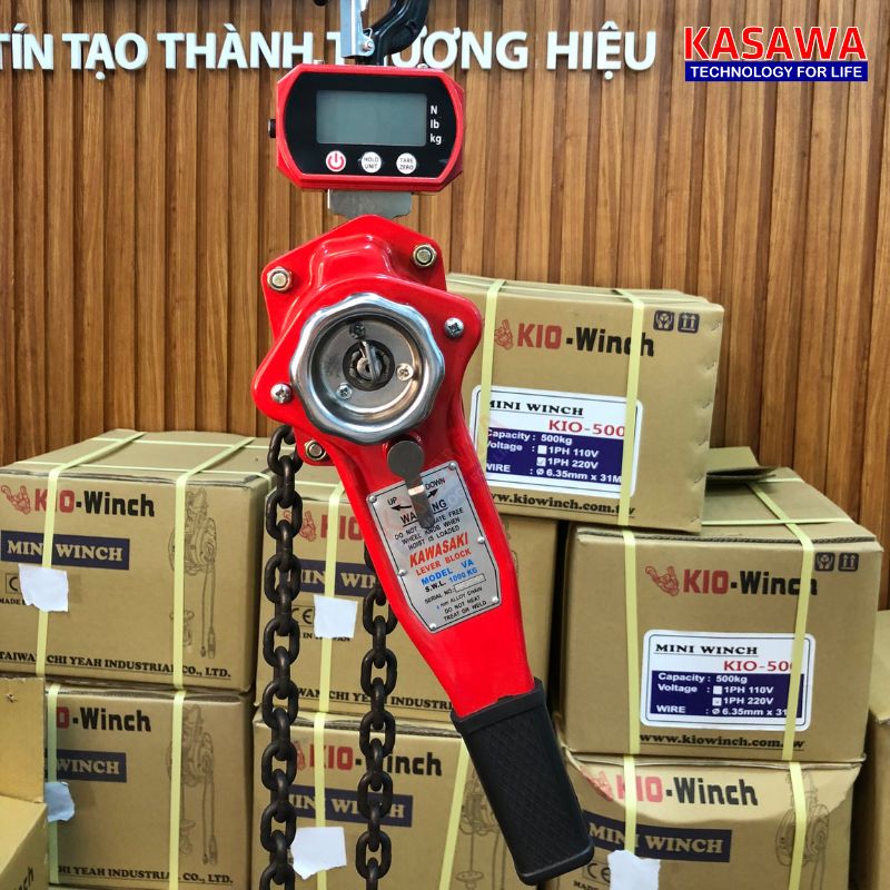 Pa lăng xích lắc tay cân điện tử 1 tấn Kawasaki