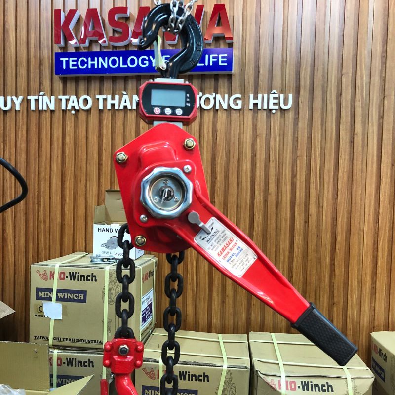 Pa lăng xích lắc tay cân điện tử 3 tấn Kawasaki