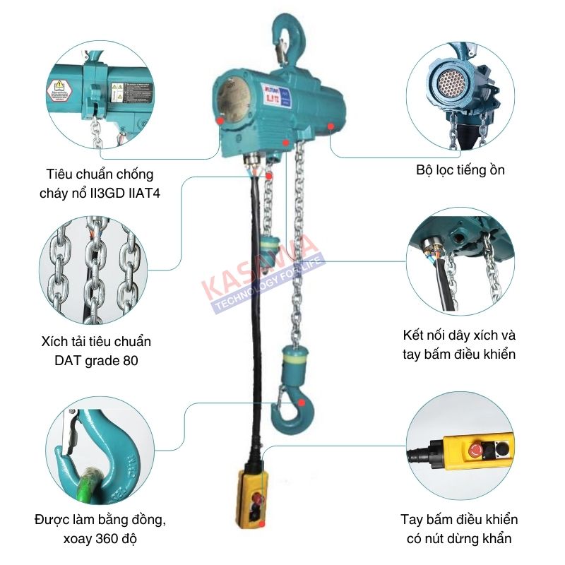 Cấu tạo pa lăng xích khí nén 6 tấn Kawasaki