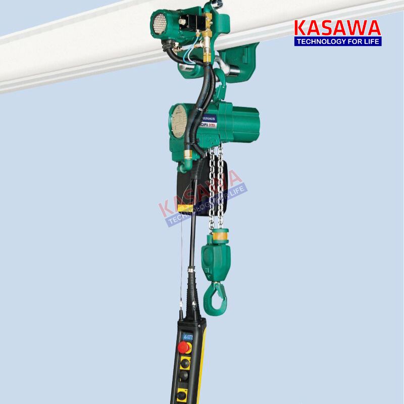 Pa lăng xích khí nén 500kg Kawasaki di chuyển