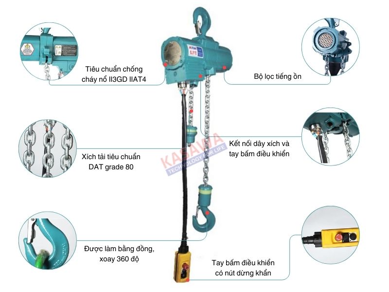 Cấu tạo pa lăng xích khí nén Kawasaki