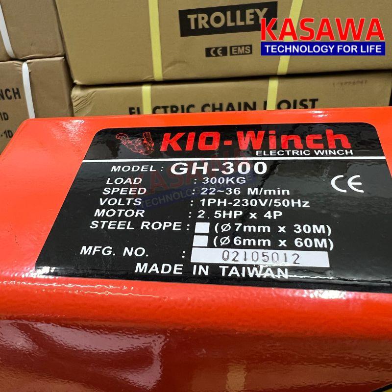 Các thông số kỹ thuật của tời điện Kio GH-300